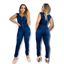 Macacão longo feminino jeans lycra tipo skiny lav escura Macacão longo feminino jeans lycra tipo skiny lav escura