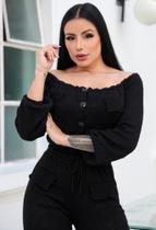 Macacão Longo Flare Em Fio Flamme