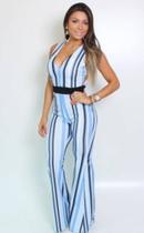 Macacão longo flare listrado