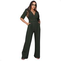 Macacão Longo Flare Manga Pantalona Alfaitaria Duna Cinto