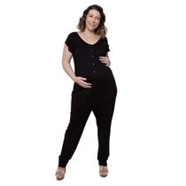 Macacão Longo Grávida Maternidade com Botão em Viscolycra Linda Gestante