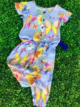 Macacão Longo Infantil Em Viscose Estampado Borboletas Azul