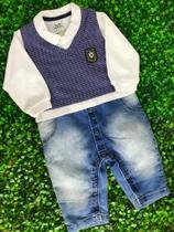 Macacão Longo Infantil Masc Malha Com Colete Bordado Calça Jeans Macacão Longo Infantil Masc Malha Com Colete Bordado Calça Jeans