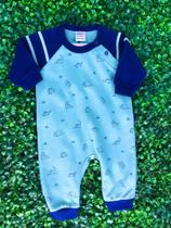 Macacão Longo Infantil Masc Suedine Estampa Safari Verde e Azul