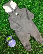 Macacão Longo Infantil Masc Touca Raposa Cinza