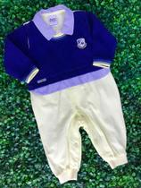 Macacão Longo Infantil Masculino c/Colete Bordado Azul Marinho e Amarelo