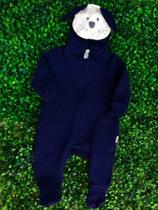 Macacão Longo Infantil Masculino Touca Coelho Azul Marinho