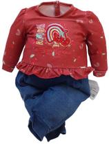 Macacão Longo Jeans Finta Conjunto Bebê Menina Enxoval 13663