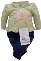 Macacão Longo Jeans Finta Conjunto Bebê Menina Enxoval 13663