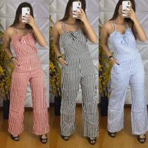 Macacão longo listrado tamanho único P ao GG Macacão longo listrado tamanho único P ao GG