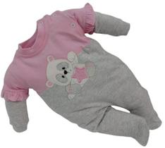 Macacão Longo Luxo Bebê Menina Bordado Inverno Ref 88005