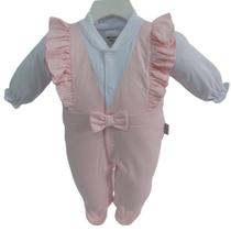 Macacão Longo Luxo Bebê Menina Chuquinha Bordado Ref 88006
