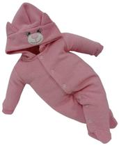 Macacão Longo Luxo Bebê Menina Inverno Capuz Soft Bucle 7302