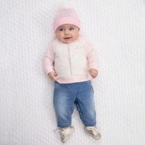 Macacão Longo Luxo Bebê Menina Paraiso Plush Jeans Ref 11592