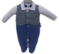 Macacão Longo Luxo Bebê Menino Finta Colete Bordado Ref 2826