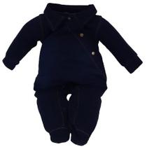 Macacão Longo Luxo Bebê Menino Jeans Elastano Enxoval 2593