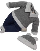 Macacão Longo Luxo Bebe Menino Jeans + Touca Inverno 2594