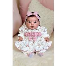 Macacão Longo Malha Bebê Menina Charlote 03 Peças