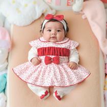 Macacão Longo Malha Bebê Menina Charlote 03 Peças