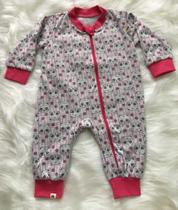 Macacão longo moletinho cinza com estampa de gatinho pink