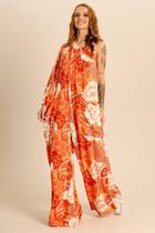 Macacão Longo Pantalona Um Ombro Só Laranja Estampa Paisley Yacamim P2 Macacão Longo Pantalona Um Ombro Só Laranja Estampa Paisley Yacamim P2