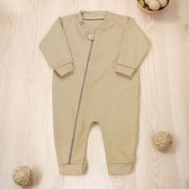Macacão Longo Para Bebê Suedine Zíper Básico Caqui Unissex