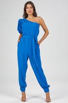 Macacão Longo PKS Um Ombro Só Azul Royal