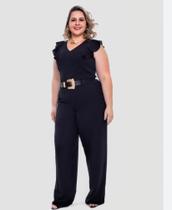 Macacão longo Plus Size em tecido preto G
