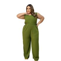 Macacão Longo Plus Size Feminino Com Lastec na Cintura Bolso 0360