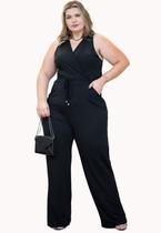 Macacão Longo Plus Size Sem Manga Decote Transpassado Moda Feminina