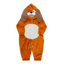 Macacão Longo Plush Bebê - Capuz Bordado Cão Caramelo