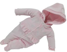 Macacão Longo Plush Bebê Menina Inverno Bordado Capuz 2785 Macacão Longo Plush Bebê Menina Inverno Bordado Capuz 2785