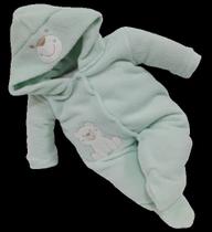Macacão Longo Plush Bebê Menino Inverno Capuz Bordado 2110