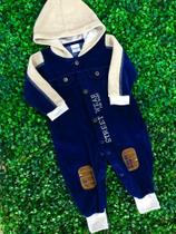 Macacão Longo Plush com Capuz Bordado Azul