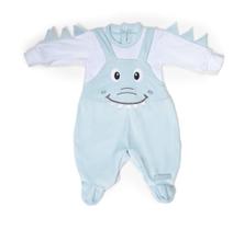 Macacão Longo Plush Luxo Bebê Menino Finta Jardineira 7997
