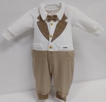 Macacão Longo Plush Luxo Bebê Menino Gravata LessaKids B9074 Macacão Longo Plush Luxo Bebê Menino Gravata LessaKids B9074