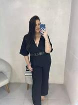 Macacão Longo PlusSize Preto Com Cinto Ref.M2001