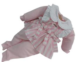 Macacão Longo Suedine Luxo Bebê Menina Rosa Enxoval Ref 7951