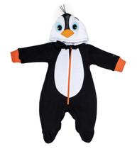 Macacão Longo Suedine Luxo Bebê Menino Capuz Pinguim Rf 7962