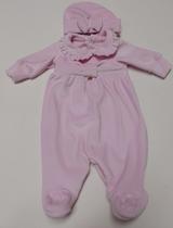 Macacão Luxo Bebê Menina Plush Touca Inverno LessaKids 9214