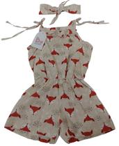 Macacão Luxo Menina + Faixa Cabelo D+ Baby Estampado 60204