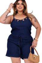 Macacão/Macaquinho Feminino Curto Jeans com Elastano Plus Size