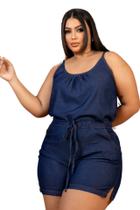 Macacão/Macaquinho Feminino Curto Jeans com Elastano Plus Size