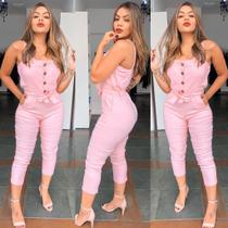 Macacão Macaquinho Jogger Feminino Tendência Acinturado