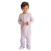 Macacão Magnético Algodão Pima Branco com bordados em azul - 6 meses