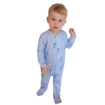 Macacão Magnético Listra Azul com girafinhas - Recém nascido