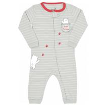 Macacão malha cinza listras ursinho Kiko Baby Macacão malha cinza listras ursinho Kiko Baby