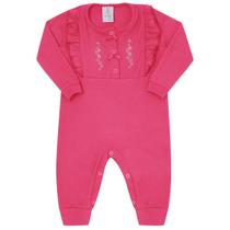 Macacão malha suedine rosa fusion floral Kiko Baby