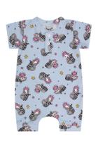 Macacão Manga Curta Peitilho Guaxinim Azul Roupa De Bebe Macacão Manga Curta Peitilho Guaxinim Azul Roupa De Bebe