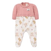 Macacão Manga Longa Bebê Menina Suedine/Tricot Mini &amp Co
